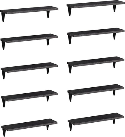 Wallniture Arras Wood Floating Shelves for Wall Storage, Small Bookshelf, Hanging Book Shelves for Living Room, Bedroom, Office, Burnt Finish, Set of 10 (Black)