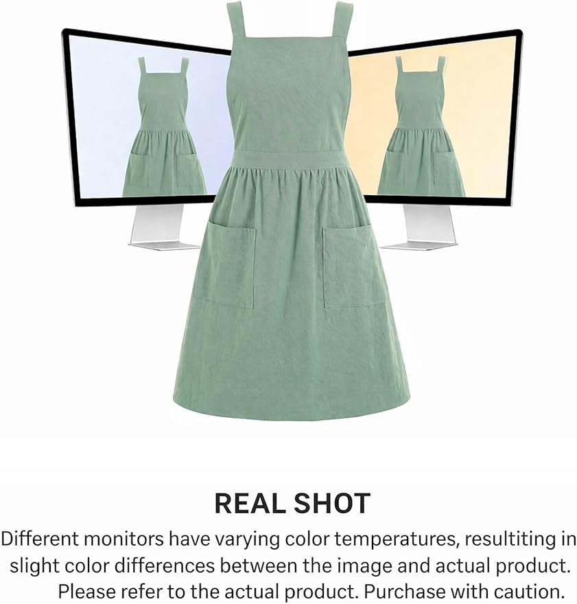 Pinknoke Cotton Linen Pinafore Apron Dress for Women with Pockets Cute Art Chef Aprons for Kitchen Baking Gardening Painting