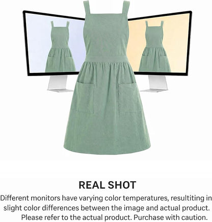 Pinknoke Cotton Linen Pinafore Apron Dress for Women with Pockets Cute Art Chef Aprons for Kitchen Baking Gardening Painting
