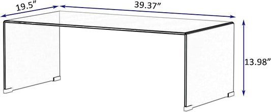 Modern 39.4" Tempered Glass Coffee Table, 12mm Ultra-Thick Waterfall Clear Center Table for Living Room, Minimalist Rectangle Coffee Table for Small Spaces, No Assembly Required