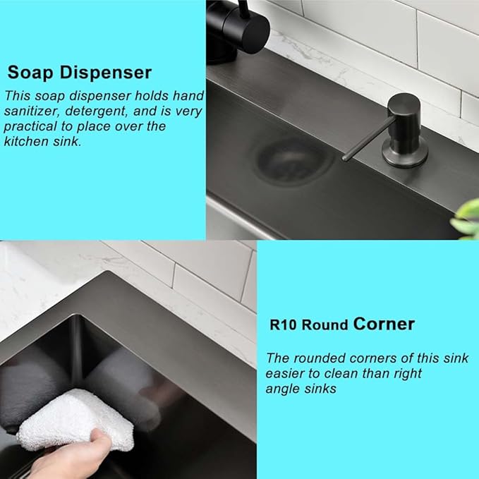 30 Black Kitchen Sink Drop In- Wesliv 30x18 Drop In Black Stainless Steel Kitchen Sink Single Bowl Overmount Deep Sinks with Bottom Rinse Grid&Soap Dispenser
