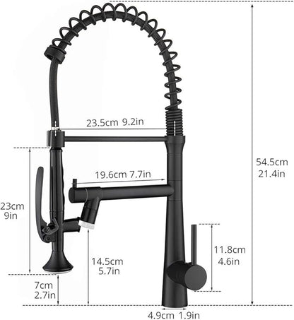 AIMADI Black Kitchen Faucet with Sprayer,Commercial Faucet Kitchen Single Handle Spring Pull Down Kitchen Sink Faucet with LED Light,Matte Black