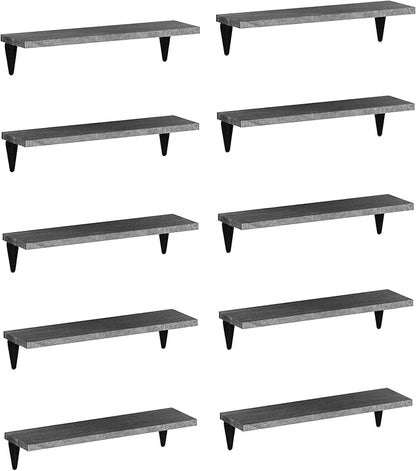Wallniture Arras Wood Floating Shelves for Wall Storage, Small Bookshelf, Hanging Book Shelves for Living Room, Bedroom, Office, Burnt Finish, Set of 10 (Gray)