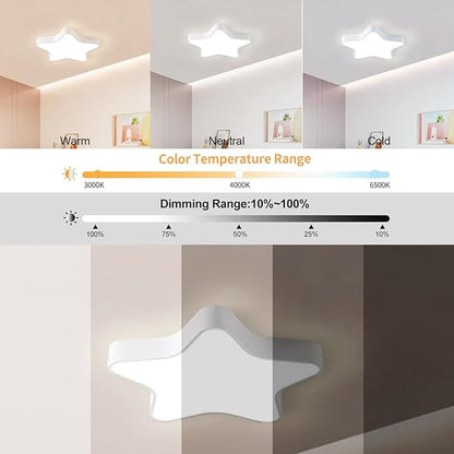 LED Ceiling Light Fixture, Modern Pentagram Recessed Ceiling Lights, 3000K-6000K Dimmable Light, Close to Lighting Flush Mount Living Room Pendant Lamps (White, 16inch)