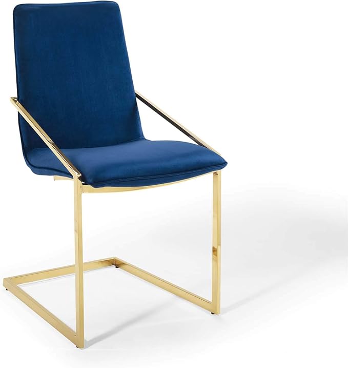 Modway Pitch Performance Velvet Dining Armchair, Gold Navy 21.5 x 19.5 x 35.5