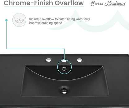 36" Ceramic Vanity Top with Three Faucet Holes in Matte Black