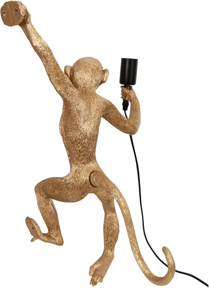 Vintage Monkey Wall Lamp, 13.7 x 27.5 Inch Retro Resin E27 Monkey Wall Light Fixture for Dining Living Room Bedroom Bar Cafe (Gold - Wall Lamp)