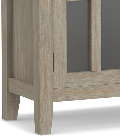 SIMPLIHOME Artisan SOLID WOOD 30 Inch Wide Contemporary Low Storage Cabinet in Distressed Grey, For the Living Room, Entryway and Family Room