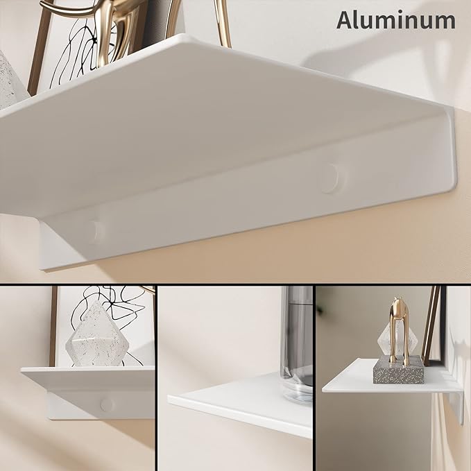 Danpoo White Floating Shelf for Wall Storage, Metal Wall Shelf for Living Room/Bathroom/Kitchen/Bedroom, 12” Small Display Shelf for Collectibles
