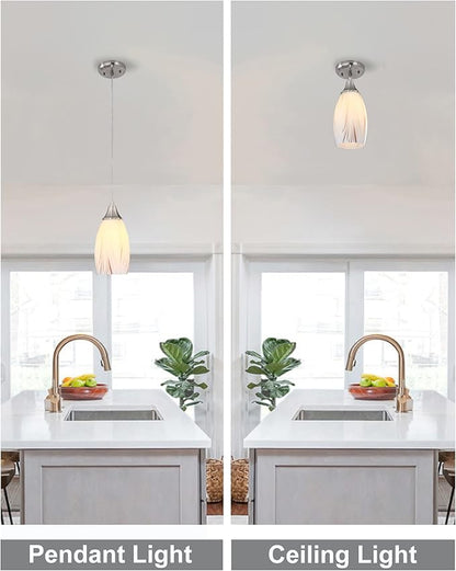 Mini Milk Glass Pendant Lights,Handcrafted Art Glass Pendant Hanging Light fixtures with Brushed Nickel Finish Adjustable Cord Glass Pendant Light Shade for Kitchen Island,Hallway,Dining Room