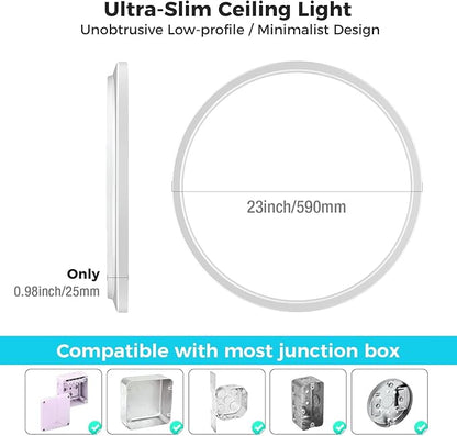 libtit 23 Inch Led Flush Mount Ceiling Light Fixtures,5600lm 56W 3 Color 3000K 4500K 6000K Selectable, Low Profile Thin Surface Mount Lighting Fixture for Bathroom Kitchen Office (White)