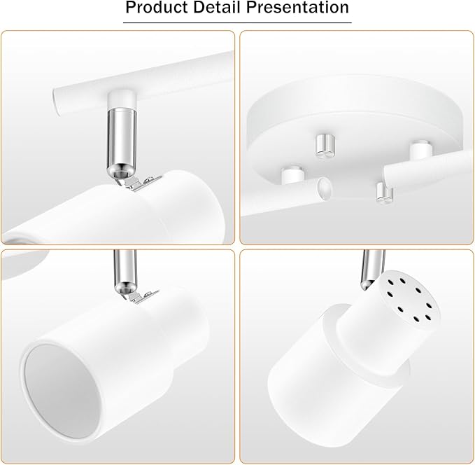BoostArea LED 4 Light Track Lighting Kit,4 Way Modern Ceiling Lighting, Flexibly Rotatable Industrial Spot Light Head for Kitchen, Living Room, Bedroom, White,GU10 Bulb Not Included