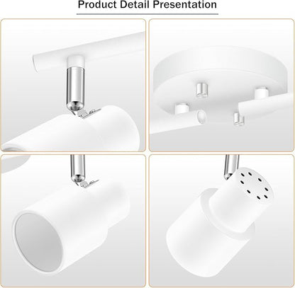BoostArea LED 4 Light Track Lighting Kit,4 Way Modern Ceiling Lighting, Flexibly Rotatable Industrial Spot Light Head for Kitchen, Living Room, Bedroom, White,GU10 Bulb Not Included