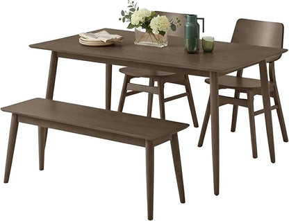 Alaterre Furniture Calais Dining – 4 Piece Dining Table Set for 4 with Chairs and Bench – Mid Century Modern 59-Inch Solid Wood Kitchen & Dining Room Table with Bench, and 2 Chairs (Walnut Finish)