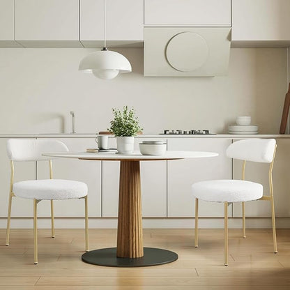 White Boucle Dining Chair Set of 2, Modern Oval Upholstered Dining Chairs with Curved Back and Metal Leg for Dining Room,Restaurant,Kitchen Island(Gold Leg)