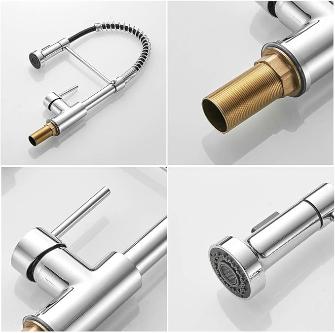 OWOFAN Spring Kitchen Sink Faucet Commercial Single Handle Single Lever Kitchen Faucet with Pull Down Sprayer, Polished Chrome Kitchen Faucets