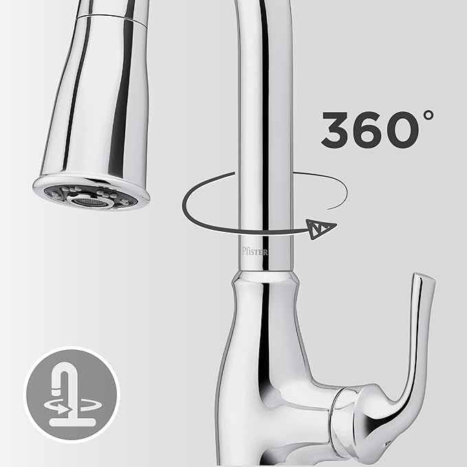 Pfister Rosslyn Kitchen Faucet with Pull Down Sprayer and Soap Dispenser, Single Handle, High Arc, NSF Certified, Polished Chrome Finish, F5297RSSRC