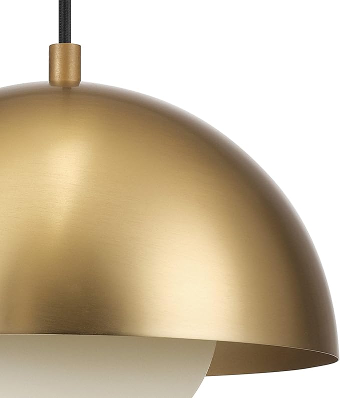 Globe Electric 1-Light Plug-in Pendant Light, Matte Brass Finish, Frosted Glass Shade, 15-Ft Braided Cord, Retro Modern Lighting, 65696