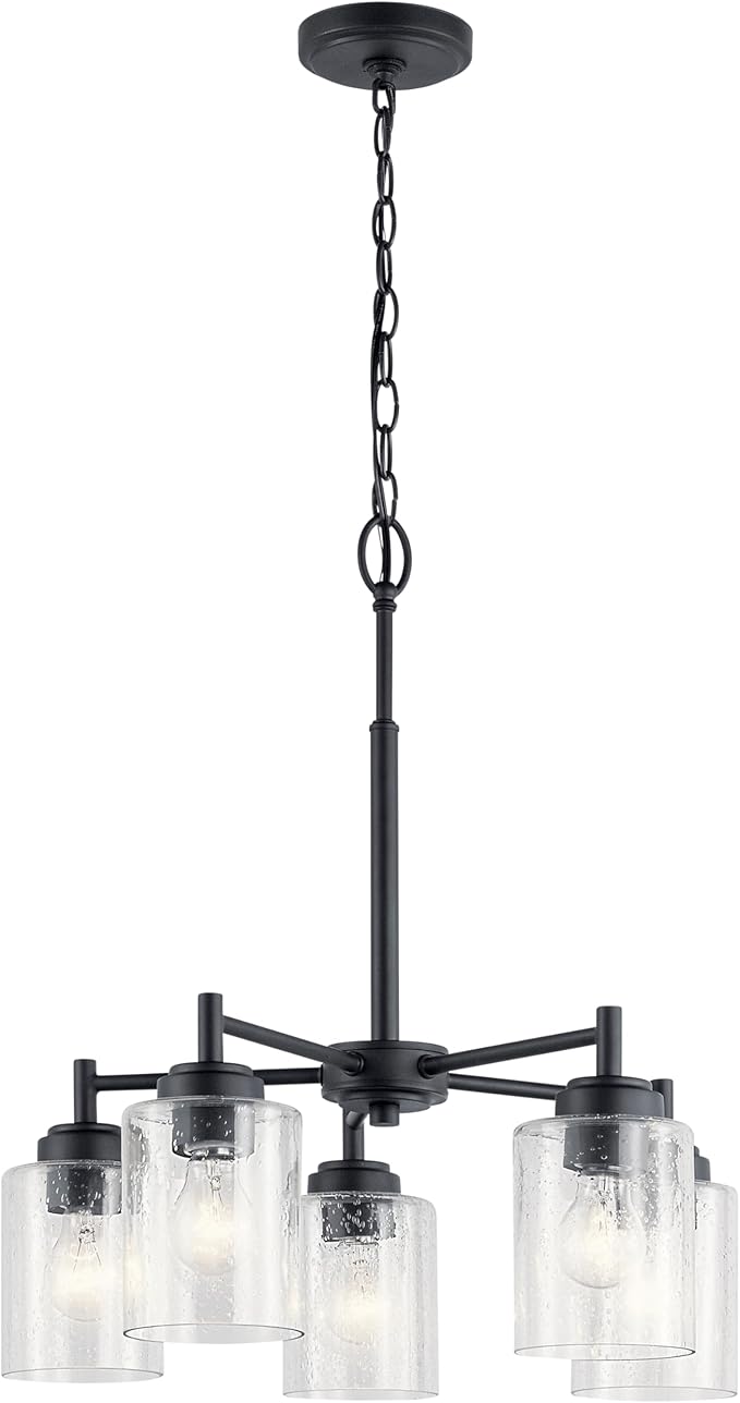 Kichler Winslow 19.75" 5-Light Chandelier Light with Clear Seeded Glass in Black for Kitchen, Bar, Dining Room, Living Room (19.75" x 16.25"), 44030BK