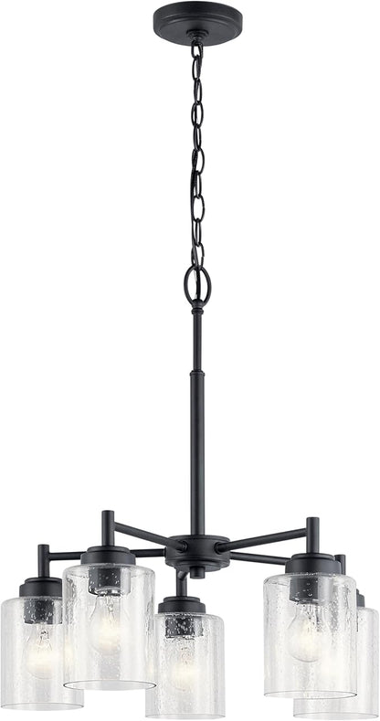 Kichler Winslow 19.75" 5-Light Chandelier Light with Clear Seeded Glass in Black for Kitchen, Bar, Dining Room, Living Room (19.75" x 16.25"), 44030BK