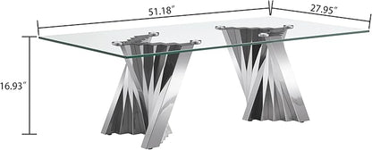 Henf Silver Glass Coffee Table with Mirrored Stainless Steel Base, 51"" Rectangle Modern Living Room Table Cocktail Table Luxury Tea Table Coffee Table for Home Office Living Room