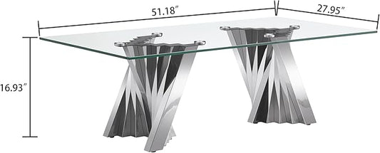 Henf Silver Glass Coffee Table with Mirrored Stainless Steel Base, 51"" Rectangle Modern Living Room Table Cocktail Table Luxury Tea Table Coffee Table for Home Office Living Room
