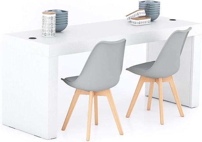 Mobili Fiver, Evolution Dining Table 70.9 x 23.6 in, with Wireless Charger, Ashwood White with Two Legs, Made in Italy