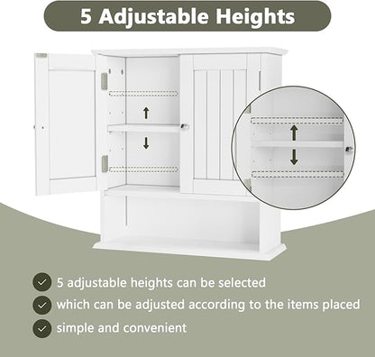 Smuxee White Bathroom Cabinet Wall Mounted, Small Bathroom Medicine Cabinet with 2 Door Adjustable Shelves, Bathroom Wall Cabinet Over Toilet for Laundry Room Kitchen