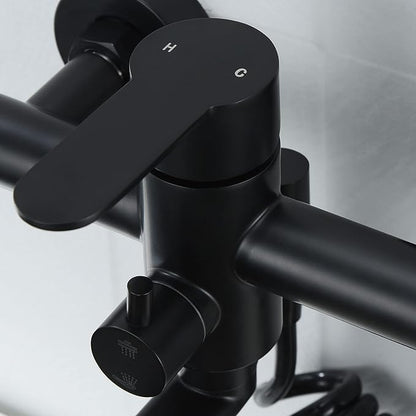 Kitchen Sink Wall Mount Faucet, Matte Black Commercial Faucet with Side Sprayer, Stainless Steel Mixer Tap, Unility Sink Faucet, 7.5-8.5 Inches Center, Spout Reach 9.2"