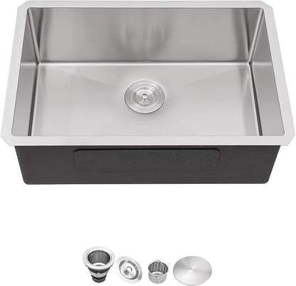 28 Inch undermount Kitchen Sink 18 Gague Stainless Steel Single Bowl Sink Handmade Large Deep Kitchen Sinks,28"x18"x9"