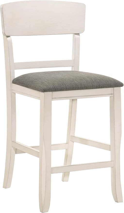 Set of 2 Creamy White Counter Height Dining Chairs with Upholstered Seats and Curve Back for Kitchen Island