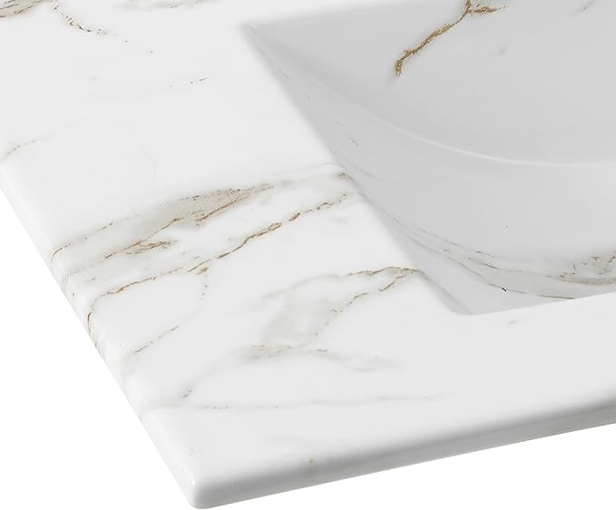 JONATHAN Y SNK1002C Ancillary 3-Hole 30 in. W x 18.25 in. D Classic Contemporary Rectangular Ceramic Single Sink Basin Vanity Top, White Marble Effect