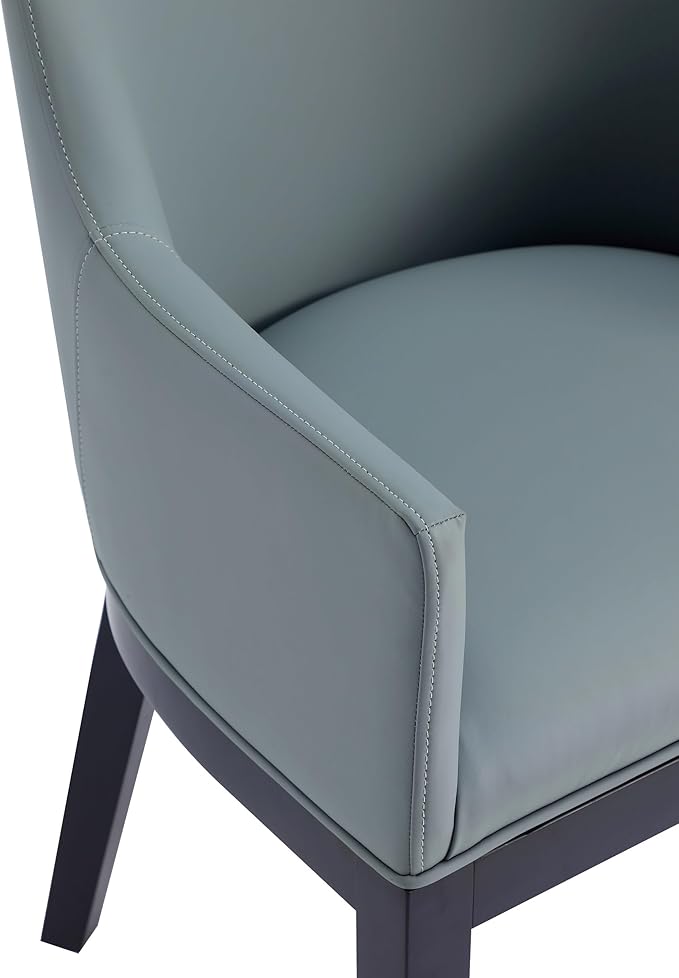 Manhattan Comfort Gansevoort Modern Faux Leather Dining Chair with Arms, Leatherette Upholstery on Solid Beech Wood Frame, Accent Furniture for Kitchen Table or Office, Set of 2, Pewter