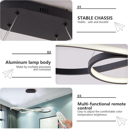 Led Pendant Light, Modern Chandelier,Dimmable Black Led Chandelier for Dining Room Light Fixture Over Table Modern Kitchen Island Lighting with Remote,Height Adjustable Ceiling Lamps