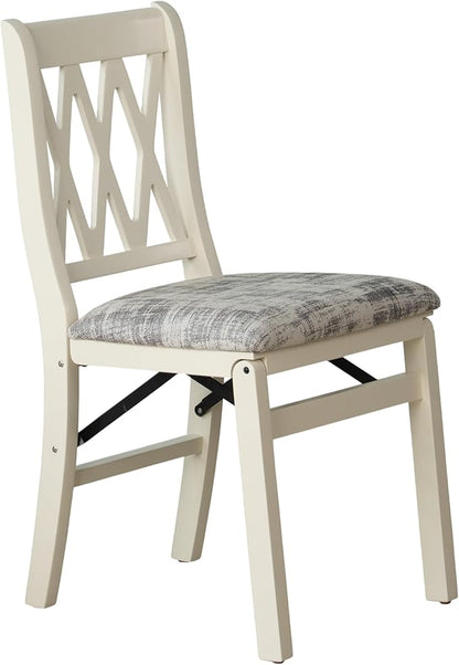 East West Furniture - PNC-LWH-30– Plano Folding Kitchen Chairs with PU Leather Seat, Ready to Use, 3-X Back Design, Set of 2, Linen White Wood Finish