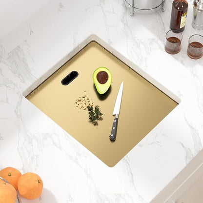Sarlai Outdoor Sink, 15x17 Inch Gold Undermount Kitchen Sink Workstation with Foldable Faucet Bar Prep Single Bowl Gold Kitchen Sinks16 Gauge Stainless Steel BBQ Sinks with Cover 15"x17"x9“