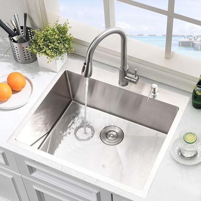 25 Inch Stainless Steel Utility Sink Drop In-Hovheir 25x20 Laundry Sink 16 Gauge Stainless Steel Single Bowl Drop In Laundry Room Sinks Outdoor Sinks with Bottom Grid