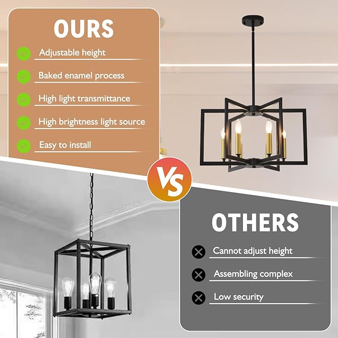 6-Light Black Chandelier for Dining Room Light Fixture Over Table Modern Geometric Industrial Meta Pendant Light Fixture Hanging Lighting for Dining Room,Living Rooms,Villas,Entryway