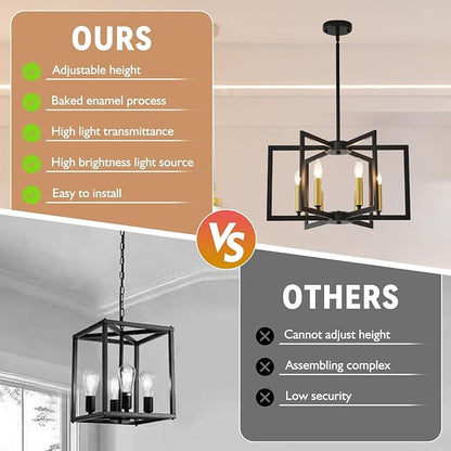 6-Light Black Chandelier for Dining Room Light Fixture Over Table Modern Geometric Industrial Meta Pendant Light Fixture Hanging Lighting for Dining Room,Living Rooms,Villas,Entryway