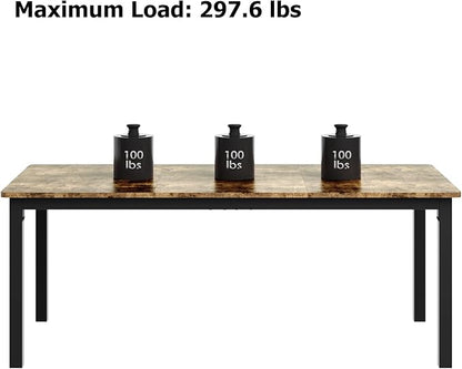 IDEALHOUSE 71 Inch Industrial Dining Table for 4-6 Person Rectangle Kitchen Table with Metal Legs,Round Corners, Writing Desk, for Modern Farmhouse, for Kitchen, Dining Room,Quick Assembly,Wood
