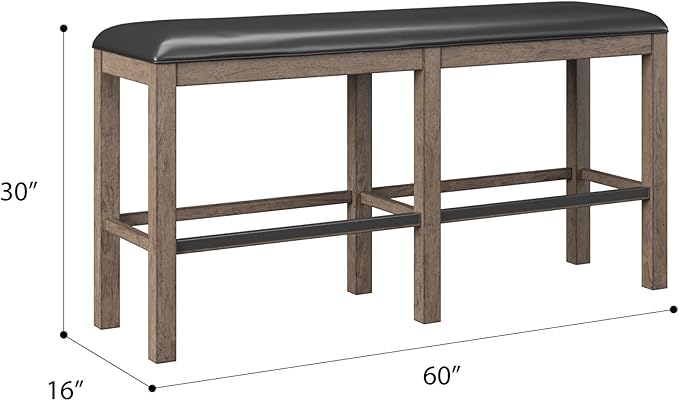 Bay Benti Brown 60" Bar Height Solid Wood Bench - Casual Style Furniture for Kitchen Islands, Dining Areas