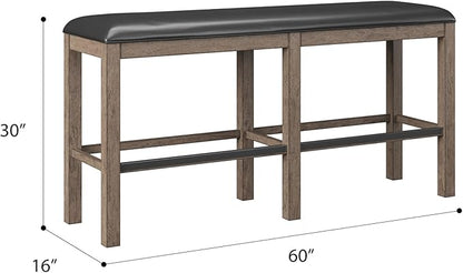 Bay Benti Brown 60" Bar Height Solid Wood Bench - Casual Style Furniture for Kitchen Islands, Dining Areas