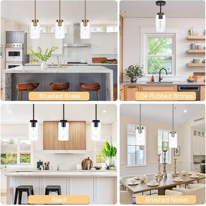 VINLUZ One Light Chandeliers Modern Clear Glass Pendant Lighting Black Dining Room Lighting Fixtures Hanging Contemporary Lamp Semi Flush Mount Ceiling Lights