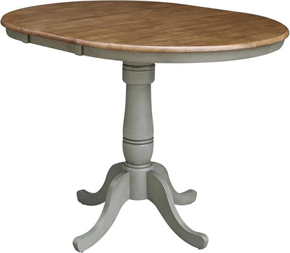 IC INTERNATIONAL CONCEPTS 36" Round Solid Wood Distressed Hickory/Stone Table with 12" Leaf-Counter Height