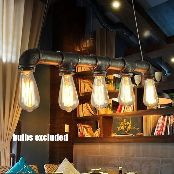 25.6" Water Pipe Ceiling Light, 5-Light Retro Chandelier Steampunk Pendant Lamp Fixture Farmhouse Vintage Pendant Lamp, for Coffee Shop Restaurant Hallway Porch Corridor