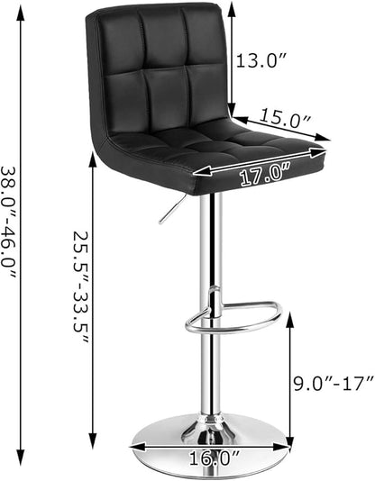 COSTWAY Adjustable Bar Stools Set of 2, Modern Swivel PU Leather Bar Chair with Backrest, Soft Cushioned Seat, Footrest, Sturdy Metal Frame, Comfortable Barstools for Kitchen Island, Pub, Black