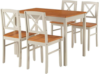 Majnesvon 5 Piece Dining Table Set for 4, Farmhouse Kitchen Table Set with Chairs, Wood Dining Table Chair for Kitchen, Restaurant, Apartment (Grey+Brown)