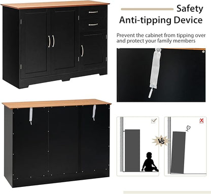 Giantex Buffet Sideboard Storage Credenza Cabinet Console Table Kitchen Dining Room Furniture Organizer, Entryway Cupboard with 2-Door Cabinet and 2 Drawers (Black & Vermilion)
