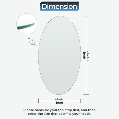 24x48" inch Oval Tempered Glass Table Top - 1/4 inch Thickness & Flat Polished Edge - Clear Surface & Scratch Resistant - Ideal for Dining Room, Kitchen, Side, Office, Patio & Round Coffee Tables