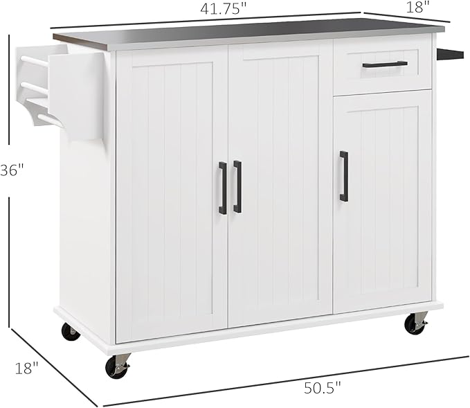 Kitchen Island with Storage, Rolling Kitchen Island on Wheels with Drawer, 3 Cabinets